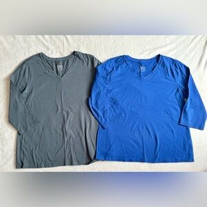 Lot of 2 Denim & Co Essentials LARGE Perfect Jersey 3/4 Sleeve Cotton Knit Tops